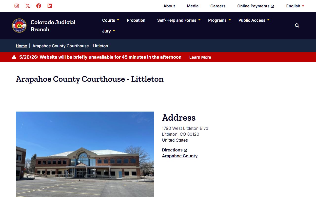 Arapahoe County Courthouse Littleton court records location page