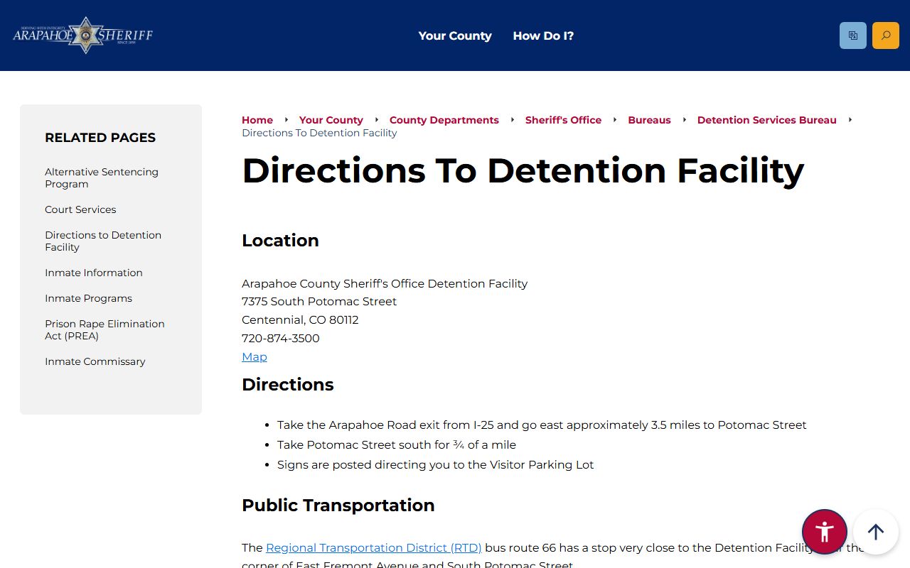 Arapahoe County Detention Facility directions and location map