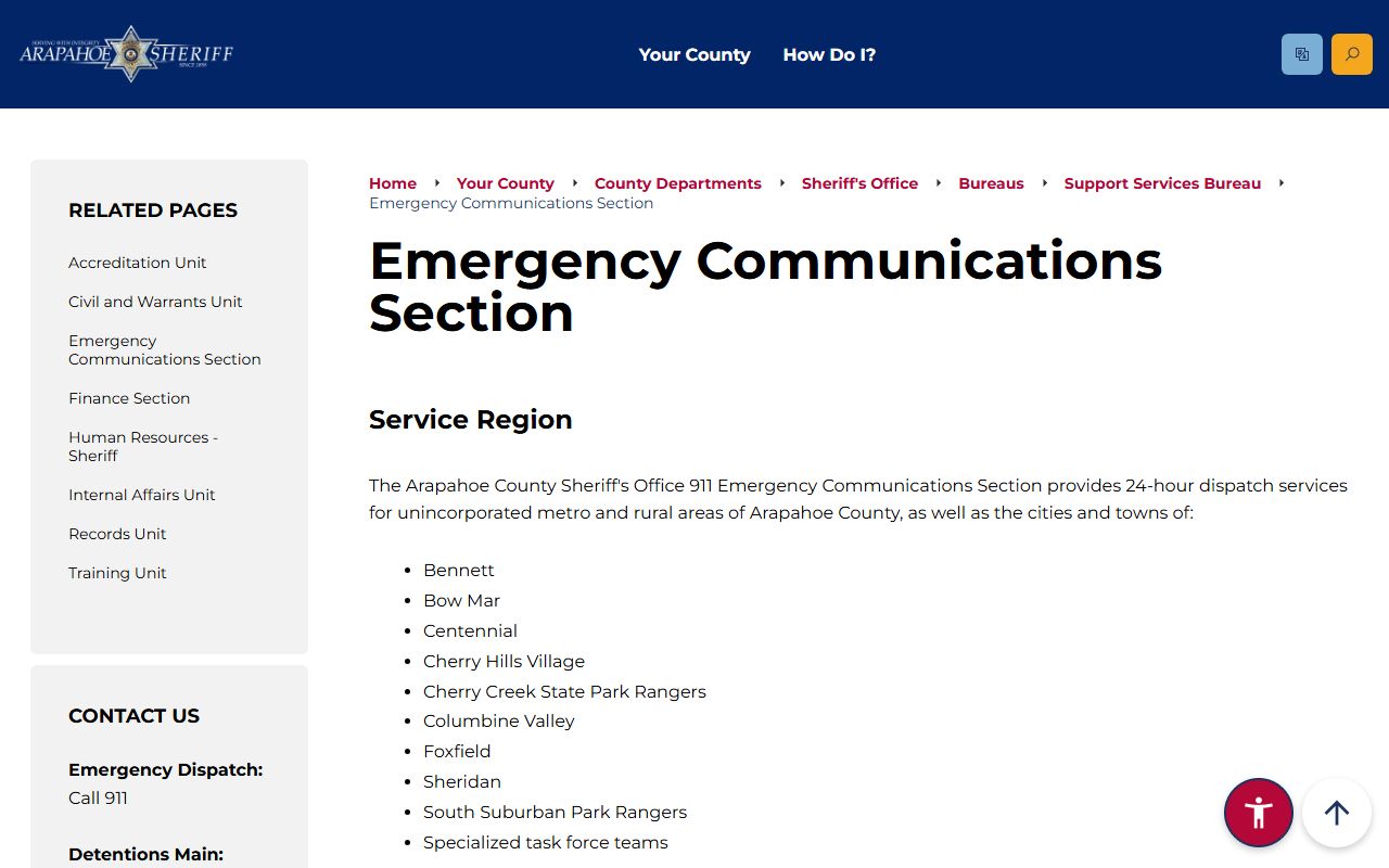 Arapahoe County Sheriff emergency communications section warrant records phone numbers