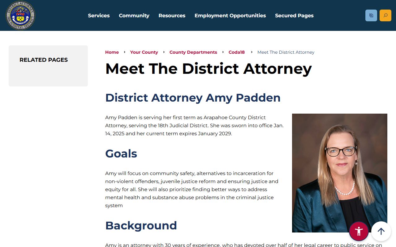 Arapahoe County 18th Judicial District Attorney Amy Padden official profile