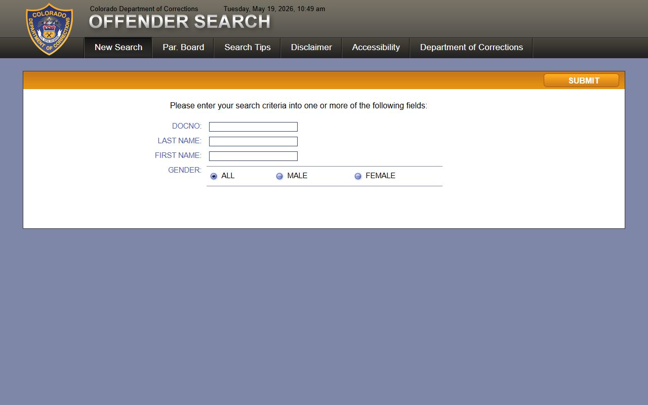 Colorado Department of Corrections offender search portal for Arapahoe County state prisoners