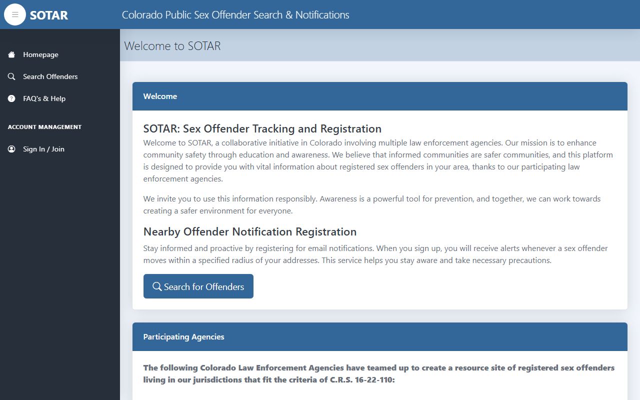 Colorado SOTAR sex offender registry search for Arapahoe County released offenders
